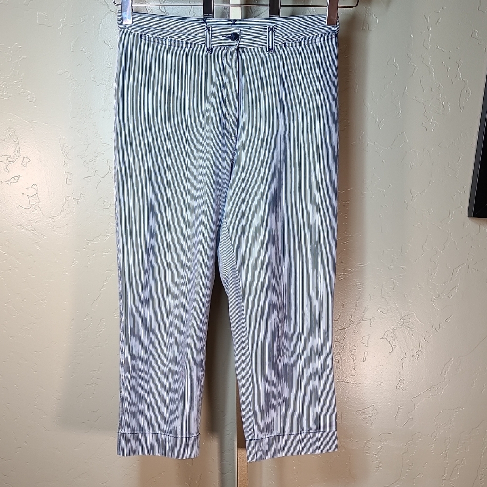 St.‎ John's Bay Women's Blue White Striped Ankle Jeans 100% Cotton Size 12